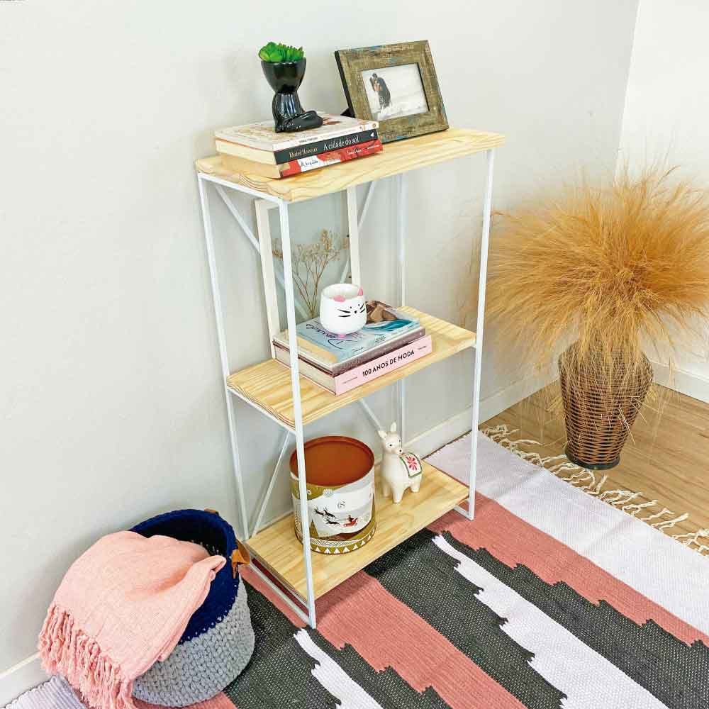 Aparador Industrial Slim de Ferro e Madeira Natural e Branco