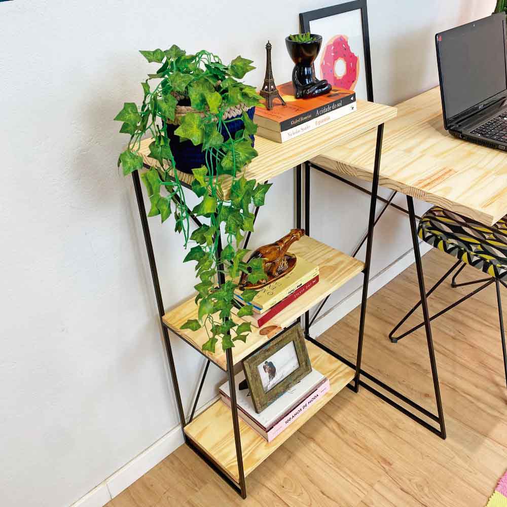 Aparador Industrial Slim de Ferro e Madeira Natural e Preto