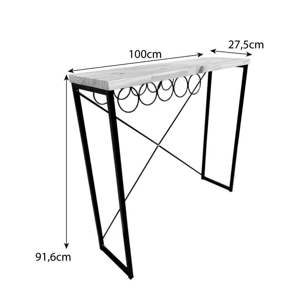 Aparador de Ferro e Madeira Style Line Industrial com Suporte para Vinho Carvalho e Preto