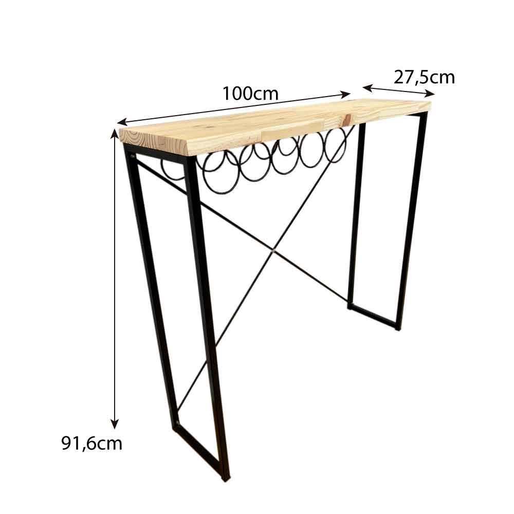 Aparador de Ferro e Madeira Style Line Industrial com Suporte para Vinho Natural e Preto