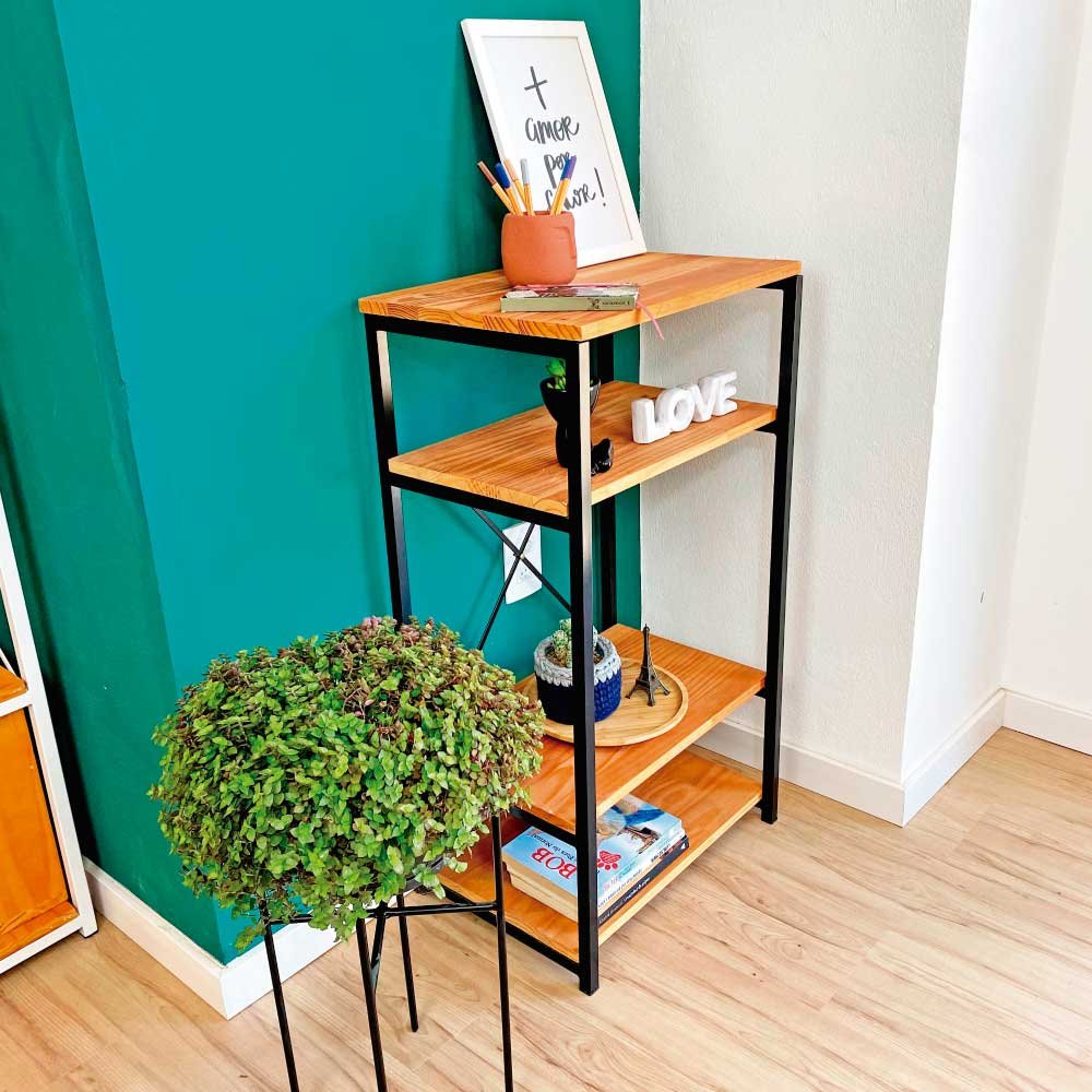 Aparador de Ferro e Madeira Style Slim Industrial Carvalho e Preto