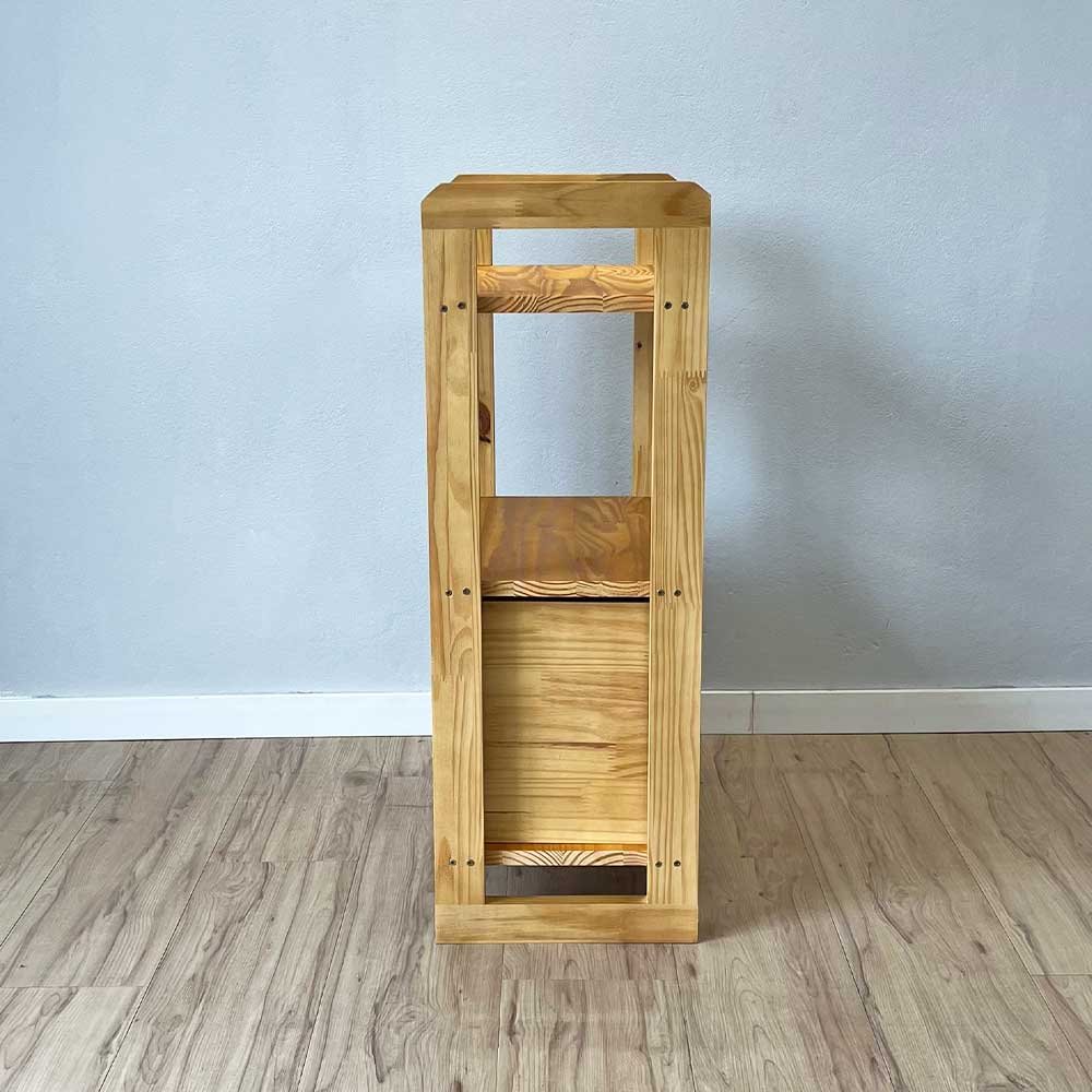 Aparador de Madeira Pinus Linea de 3 Prateleiras Slim com 1 Gaveta Nozes