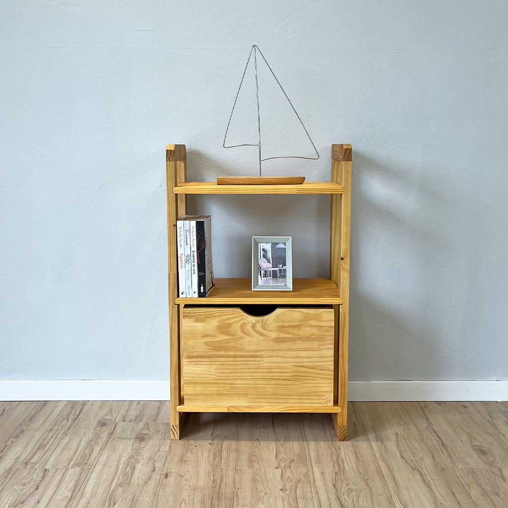 Aparador de Madeira Pinus Linea de 3 Prateleiras Slim com 1 Gaveta Nozes
