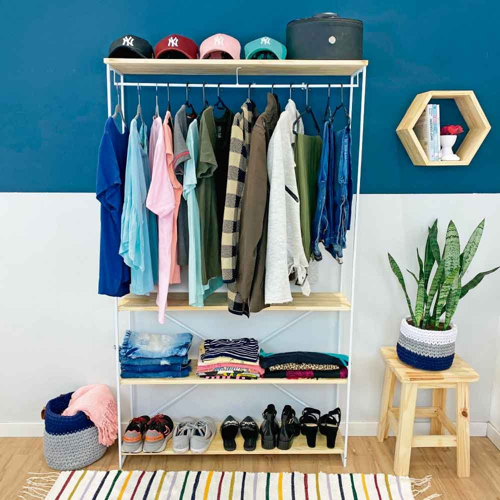 Arara Armário Modular Industrial Ample de Ferro e Madeira Natural e Branco