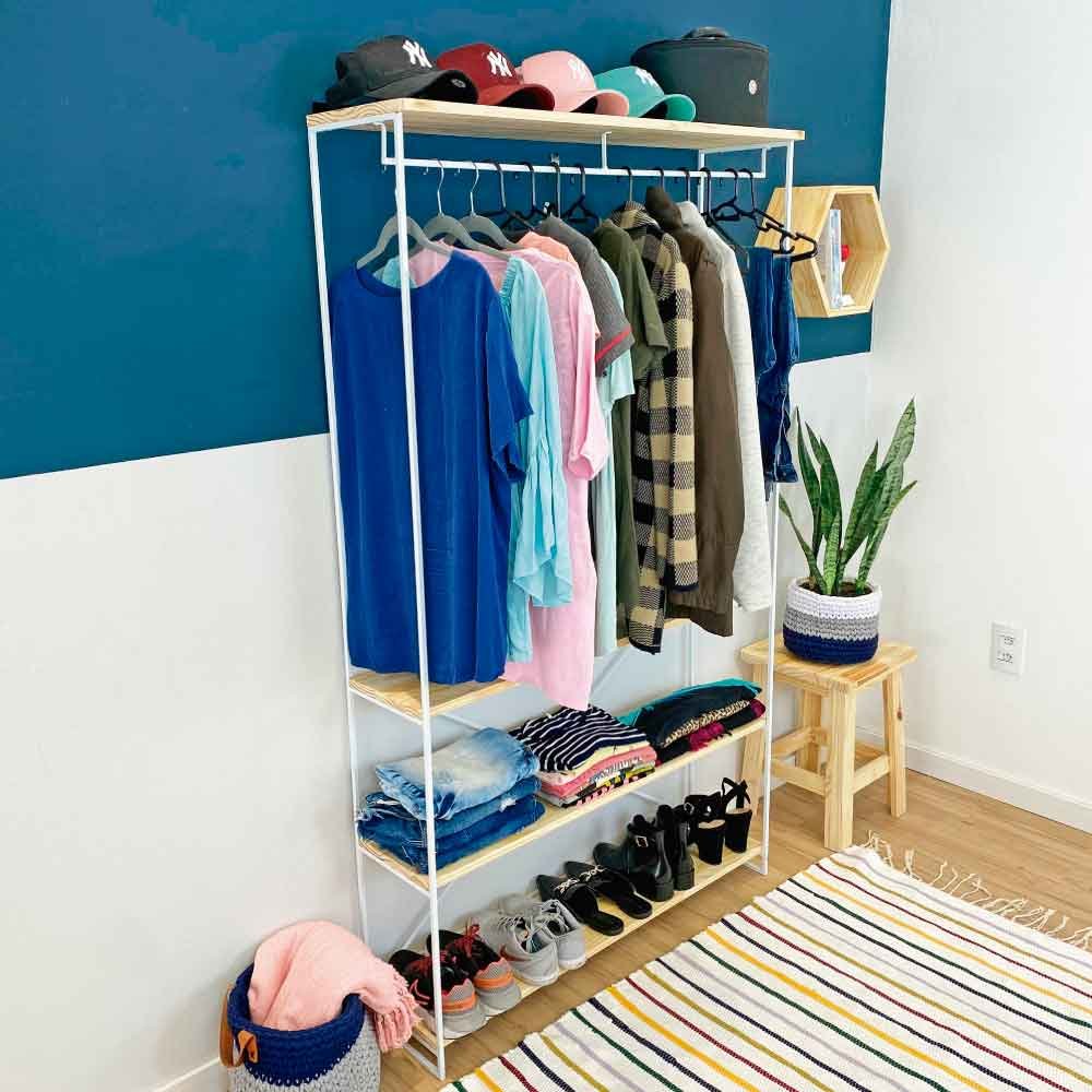 Arara Armário Modular Industrial Ample de Ferro e Madeira Natural e Branco
