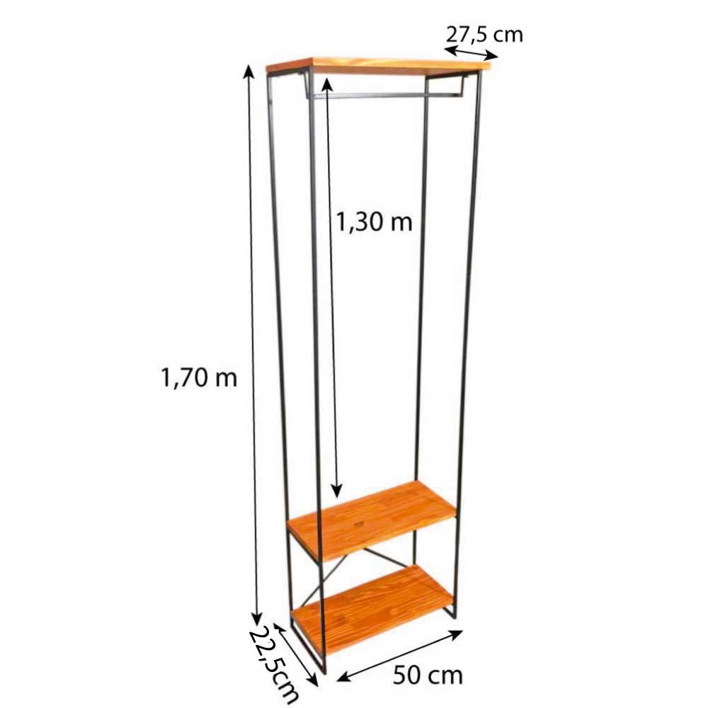 Arara Armário Modular Industrial Slim de Ferro e Madeira Carvalho e Preto