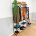 Arara de Roupas Armário Modular Industrial Ample de Ferro e Madeira Nozes e Preto