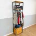 Arara de Roupas de Ferro e Madeira Middle Style Industrial Slim com 1 Gaveteiro Nozes e Preto