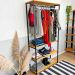 Arara de Roupas de Madeira e Ferro High Style Industrial Ample Nozes e Preto