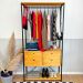 Arara de Roupas de Madeira e Ferro High Style Industrial Ample com 2 Gaveteiros Nozes e Preto