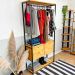 Arara de Roupas de Madeira e Ferro High Style Industrial Ample com 2 Gaveteiros Nozes e Preto