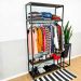 Arara de Roupas de Madeira e Ferro Middle Style Industrial Ample Tabaco e Preto