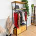 Arara de Roupas de Madeira e Ferro Middle Style Industrial Ample com 2 Gaveteiros Nozes e Preto