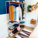 Armário Arara Industrial Closet Completo Modular Ample de Ferro e Madeira Carvalho e Branco