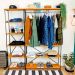 Armário Arara Industrial Closet Completo Modular Ample de Ferro e Madeira Carvalho e Preto