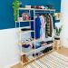 Armário Arara Industrial Closet Completo Modular Ample de Ferro e Madeira Natural e Branco