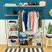 Armário Arara Industrial Closet Completo Modular Ample de Ferro e Madeira Natural e Preto