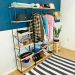Armário Arara Industrial Closet Completo Modular Ample de Ferro e Madeira Natural e Preto