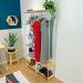 Armário Arara Industrial Closet Completo Modular Slim de Ferro e Madeira  Natural e Branco
