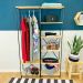 Armário Arara Industrial Closet Completo Modular Slim de Ferro e Madeira  Natural e Preto