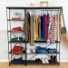 Armário Arara de Roupas Industrial Closet Completo Modular Ample de Ferro e Madeira Tabaco e Preto