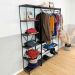Armário Arara de Roupas Industrial Closet Completo Modular Ample de Ferro e Madeira Tabaco e Preto