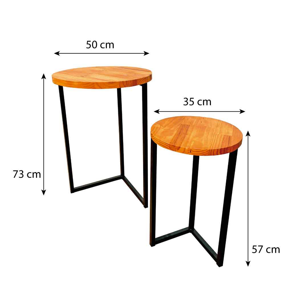 Duo Mesa de Canto Circular de Ferro e Madeira Style Industrial Carvalho e Preto