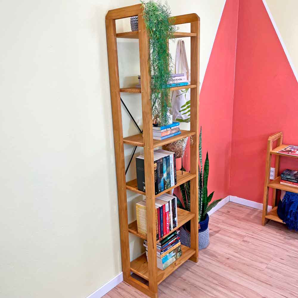 Estante 6 Prateleiras de Madeira Pinus Linea Slim Nozes