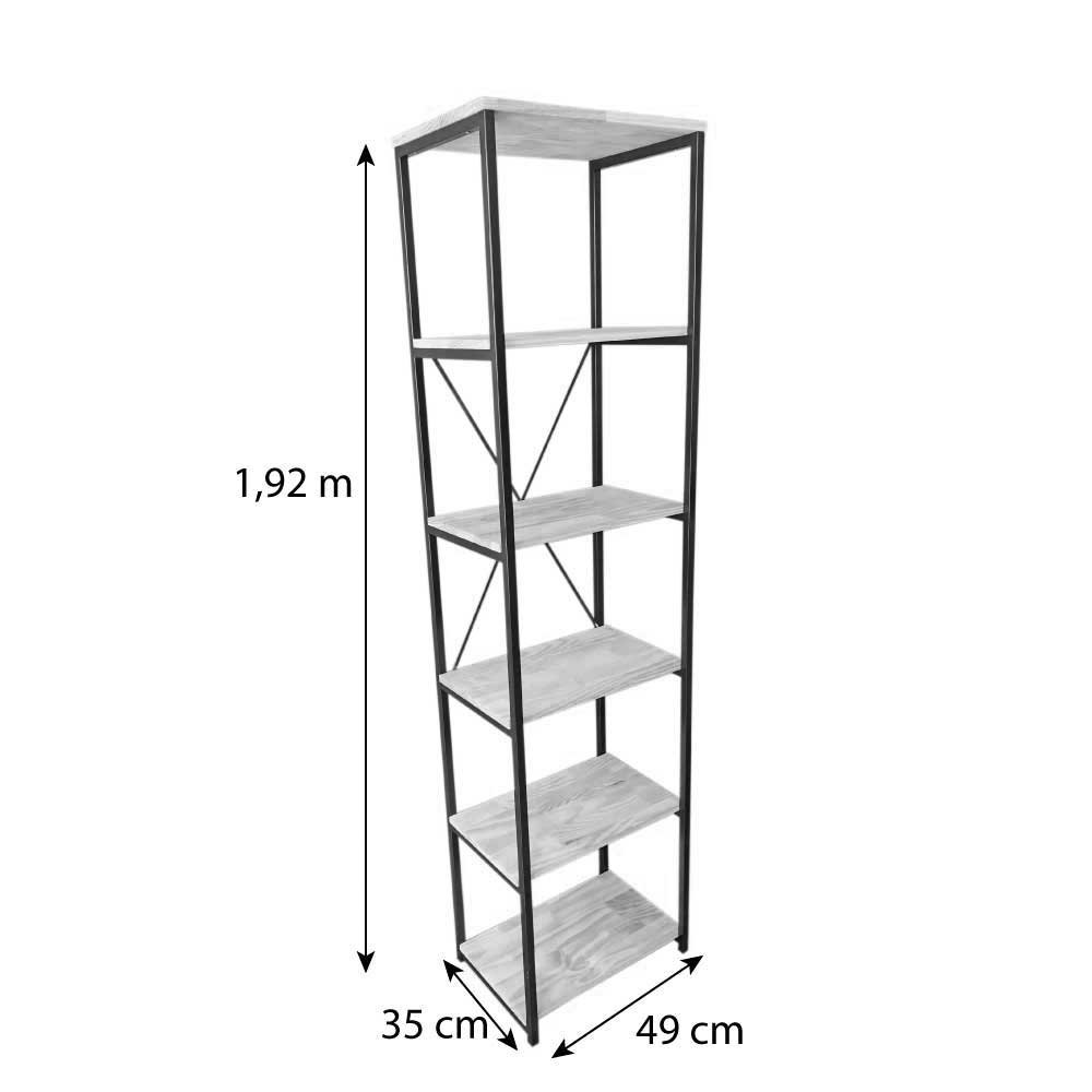 Estante Style de Ferro e Madeira Dual 5 e 6 Prateleiras Industrial Nozes e Preto