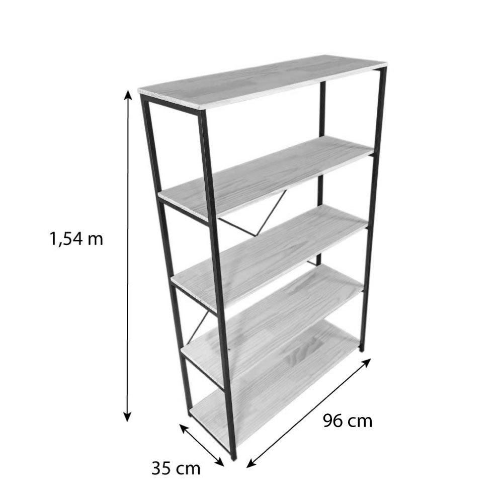 Estante Style de Ferro e Madeira Dual 5 e 6 Prateleiras Industrial Nozes e Preto