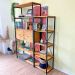 Estante Style de Ferro e Madeira Dual 6 e 5 Prateleiras com 2 Gaveteiros Industrial Nozes e Preto