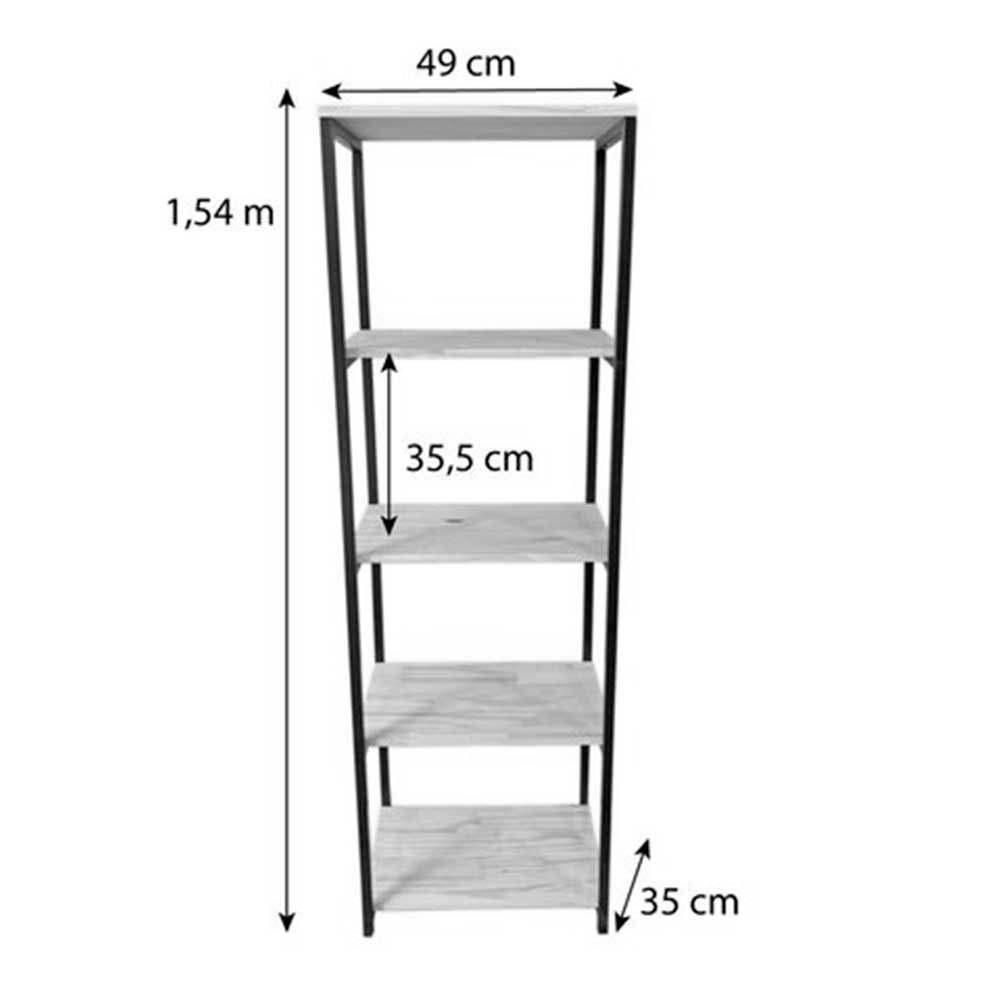 Estante Style de Ferro e Madeira Slim 5 Prateleiras Industrial Nozes e Preto
