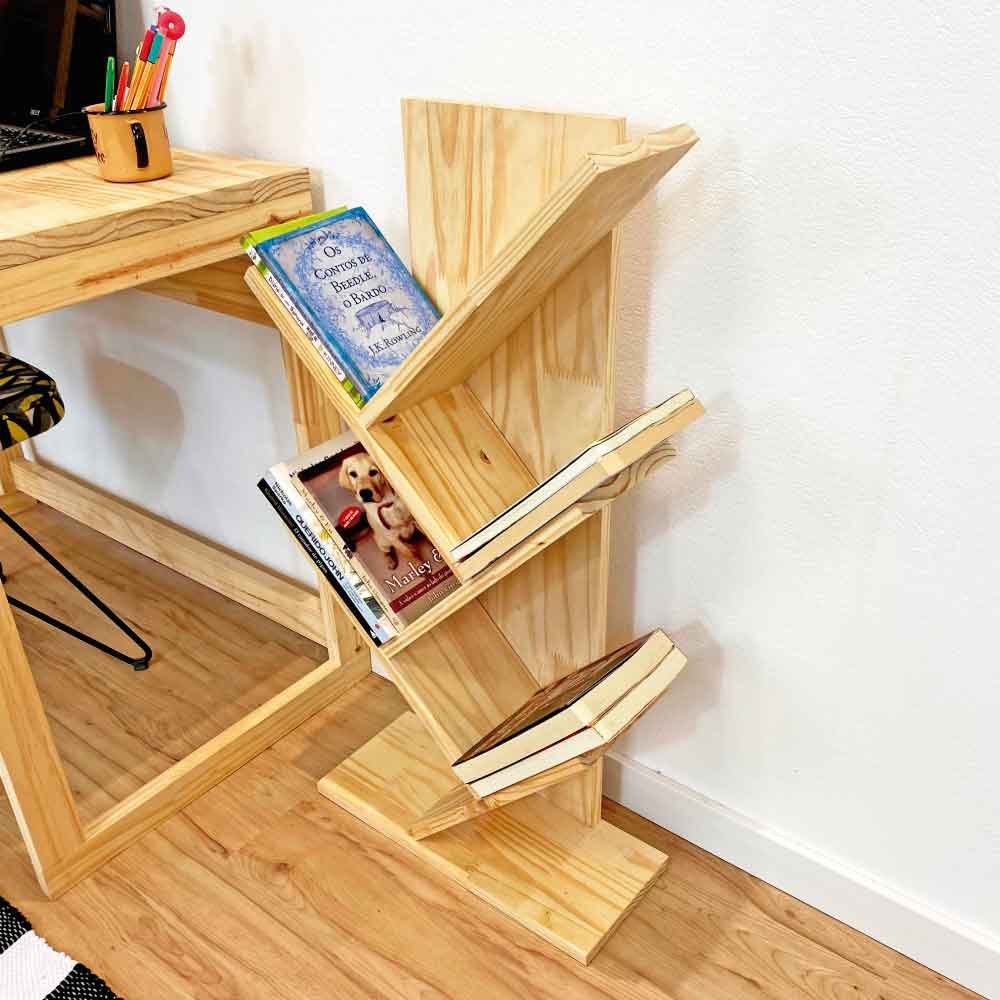 Estante de Madeira para Livros Tree Baixa Natural