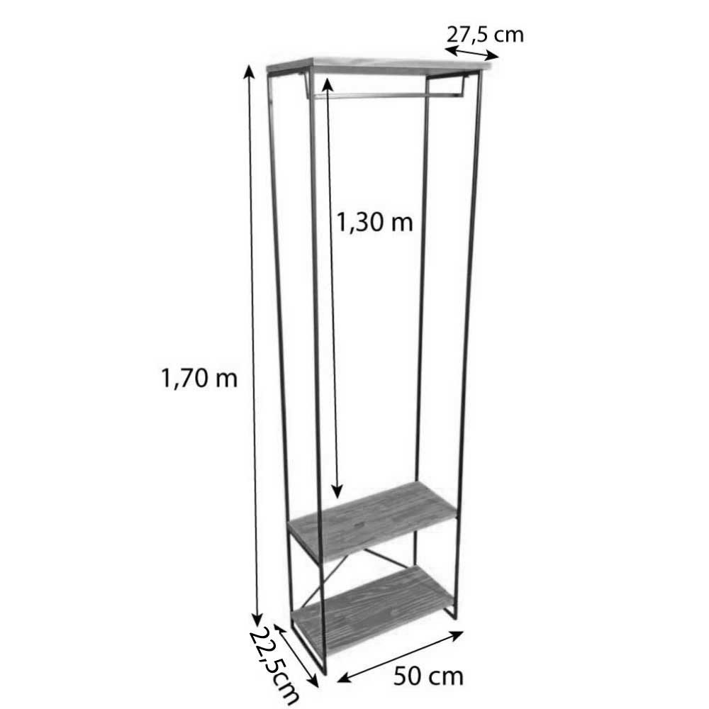 Guarda-Roupas Industrial de Ferro e Madeira Closet Modular Carvalho e Branco