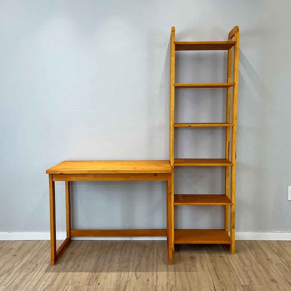 Home Office Escrivaninha e Estante de Madeira Pinus Linea Slim Carvalho