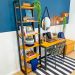 Home Office Escrivaninha e Estante de Madeira Pinus Linea Slim Carvalho e Preto