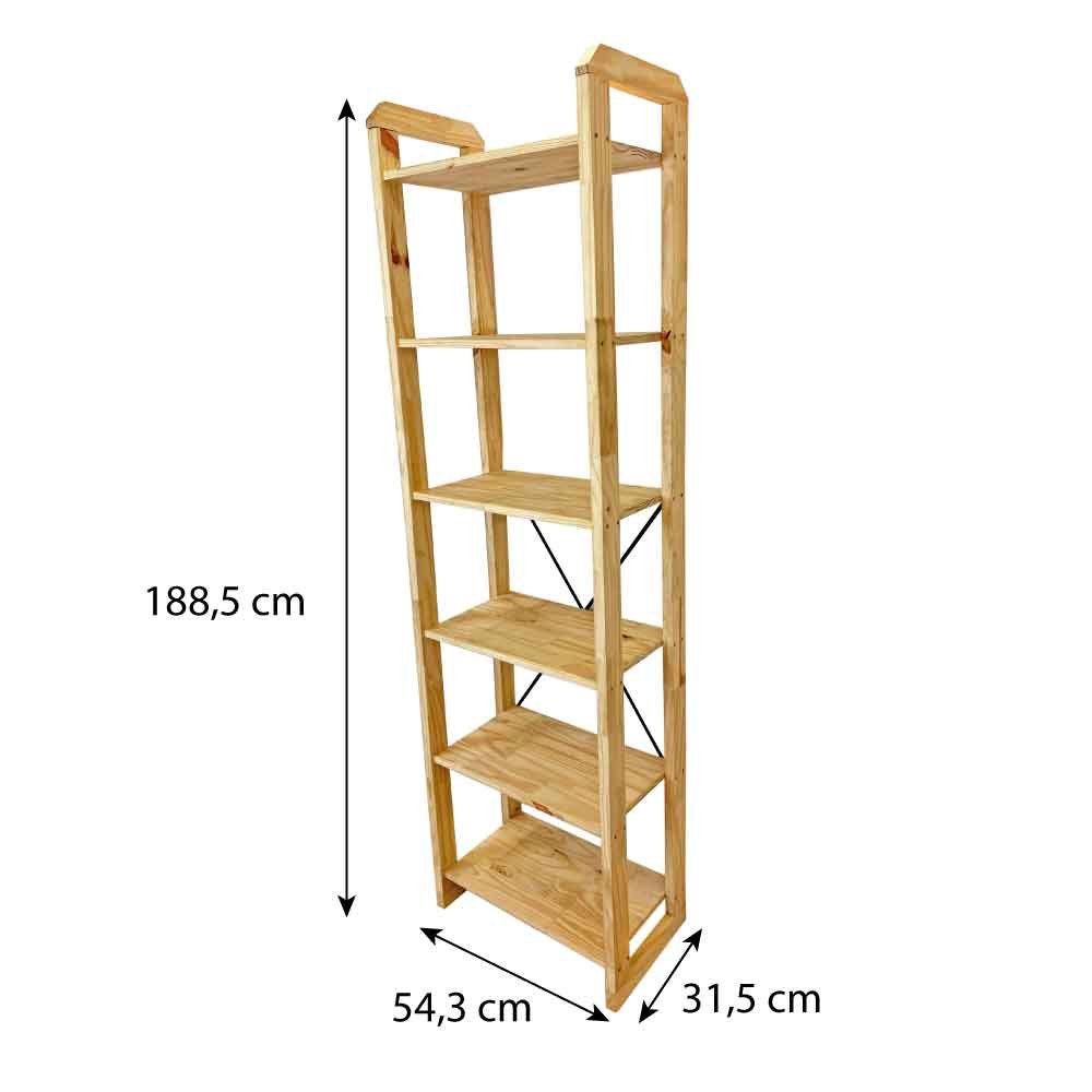 Home Office Escrivaninha e Estante de Madeira Pinus Linea Slim Natural