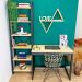 Home Office Escrivaninha e Estante de Madeira Pinus Linea Slim Natural e Preto