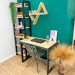 Home Office Escrivaninha e Estante de Madeira Pinus Linea Slim Natural e Preto