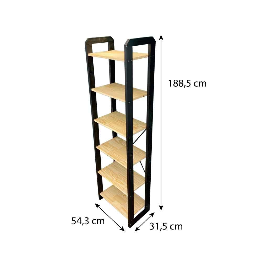 Home Office Escrivaninha e Estante de Madeira Pinus Linea Slim Natural e Preto