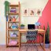 Home Office Escrivaninha e Estante de Madeira Pinus Linea Slim Nozes