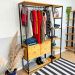 Kit Arara de Roupas High Ample com 2 Gaveteiros e Estante Style Slim Industrial Nozes e Preto