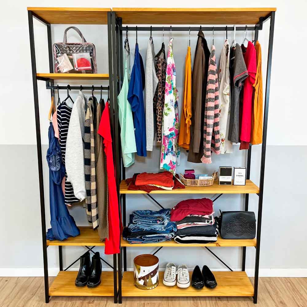 Kit Arara de Roupas Middle Slim e High Ample Style Industrial Nozes e Preto