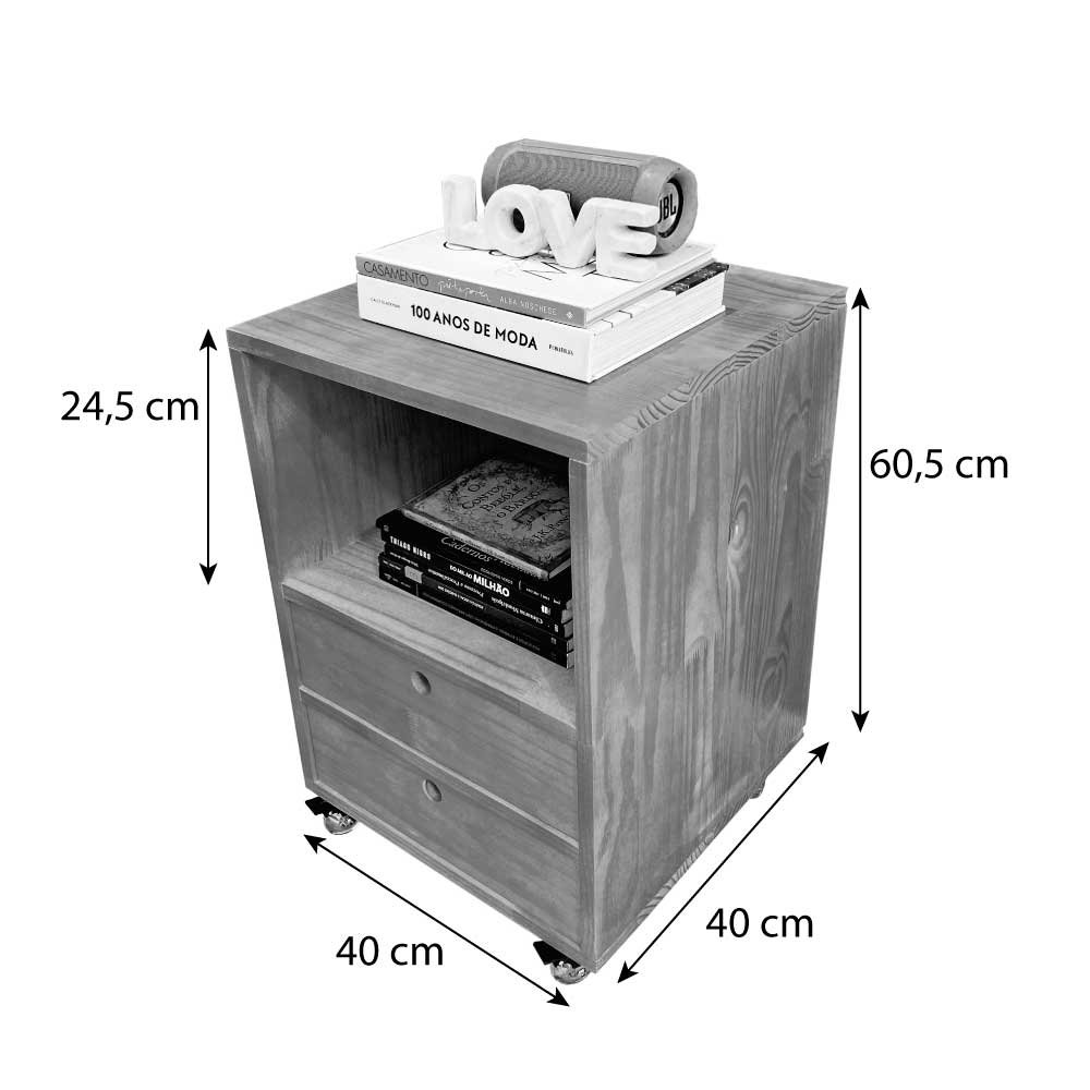 Mesa Auxiliar de Madeira Linea com 2 Gavetas com Rodinha de Silicone Natural