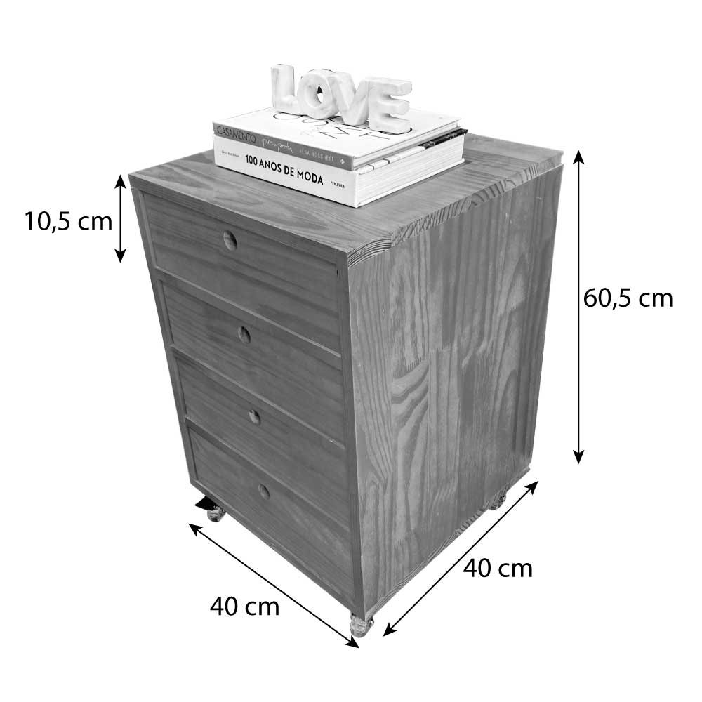 Mesa Auxiliar de Madeira Linea com 4 Gavetas com Rodinha de Silicone Natural