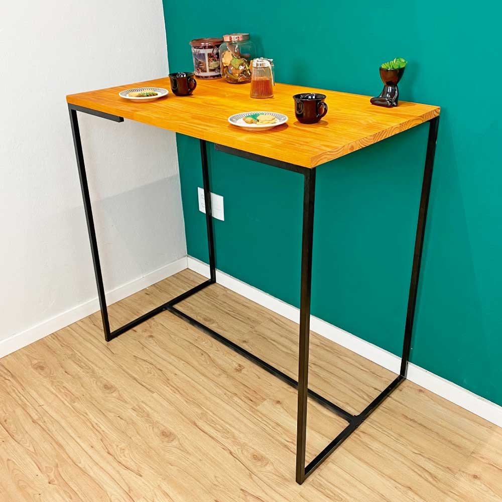 Mesa Bistrô de Ferro e Madeira Industrial Style Carvalho e Preto