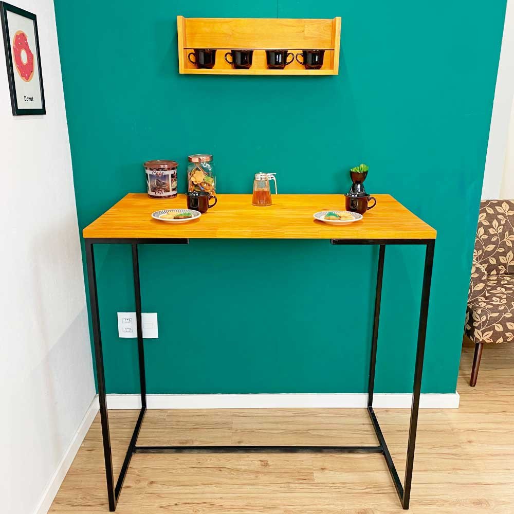 Mesa Bistrô de Ferro e Madeira Industrial Style Carvalho e Preto