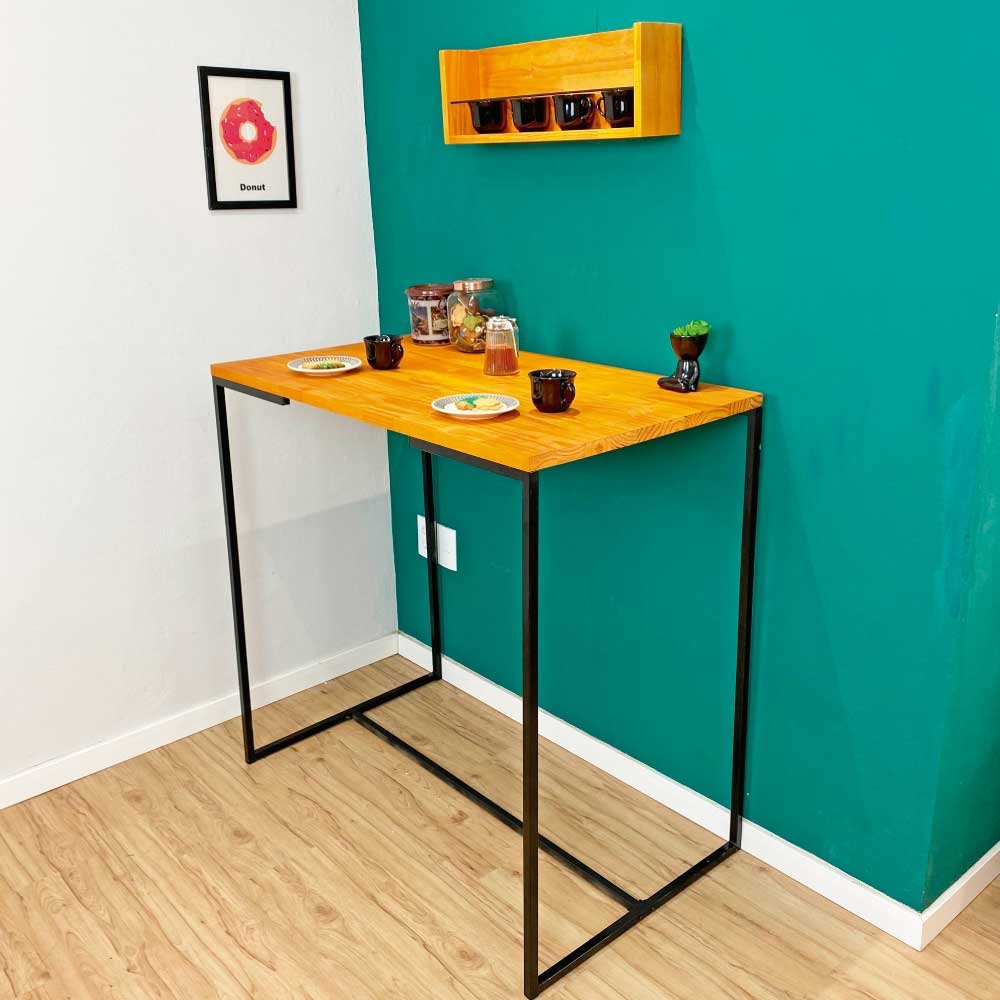 Mesa Bistrô de Ferro e Madeira Industrial Style Carvalho e Preto