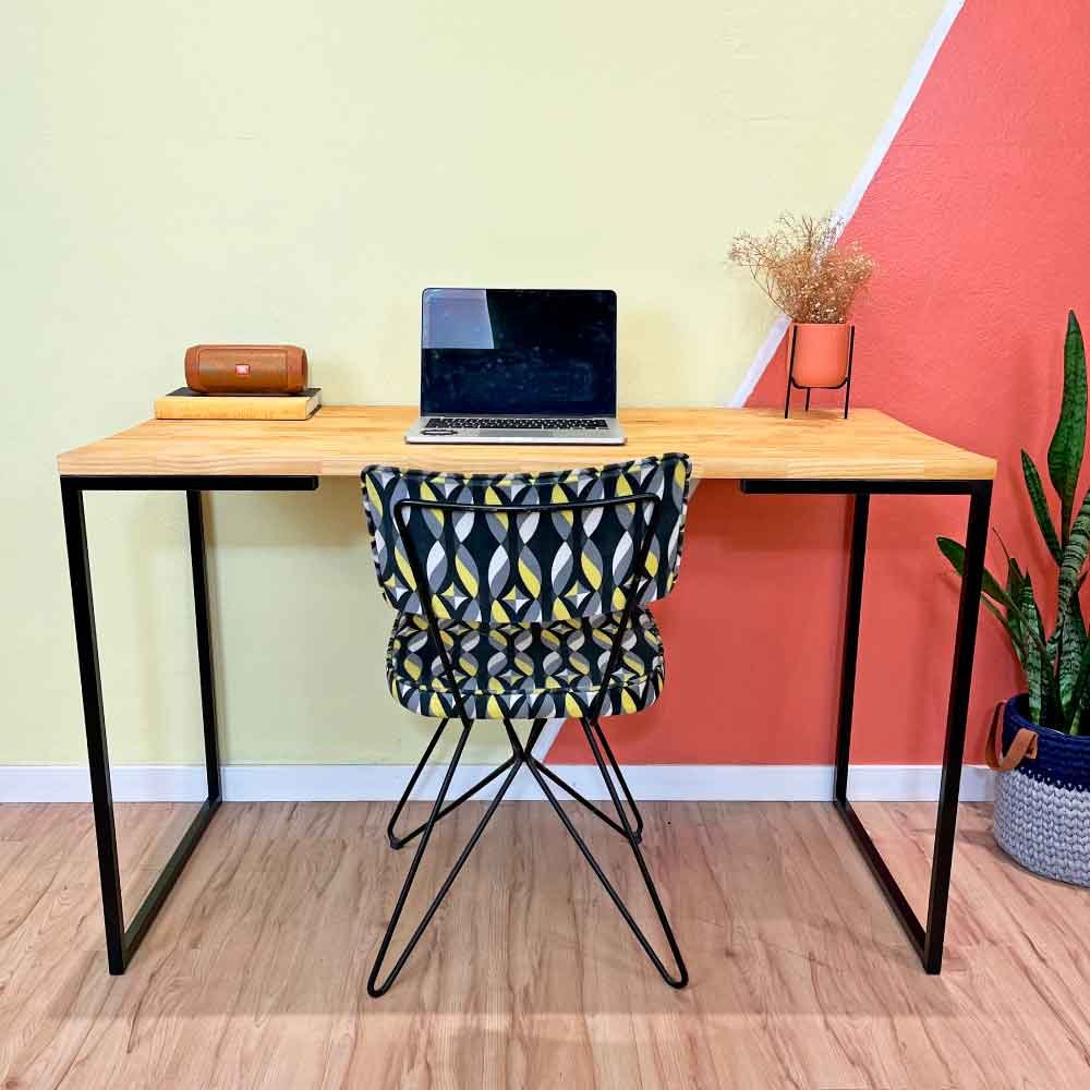 Mesa Escritório de Ferro e Madeira 120cm Style Industrial Nozes e Preto