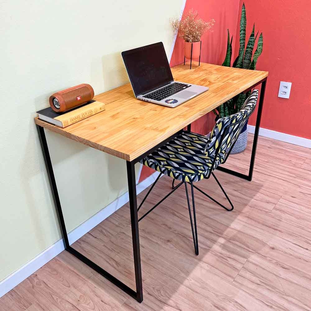 Mesa Escritório de Ferro e Madeira 120cm Style Industrial Nozes e Preto